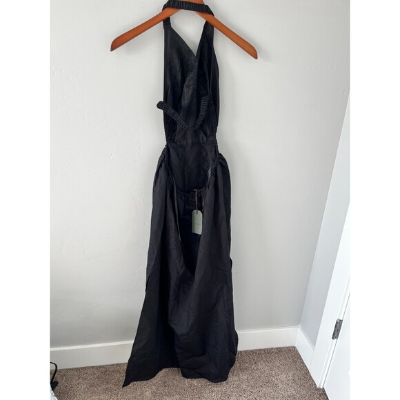 NWT All Saints Ludo Cotton Linen Halter Open Back Midi Dress in Black Sz‎ 2 $249 - Picture 3 of 5